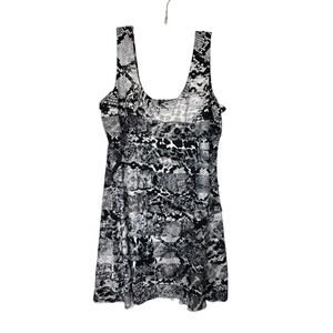 Tango Mango Dress Womens Large Black White Abstract Mesh Layered Ruffle Y2K
